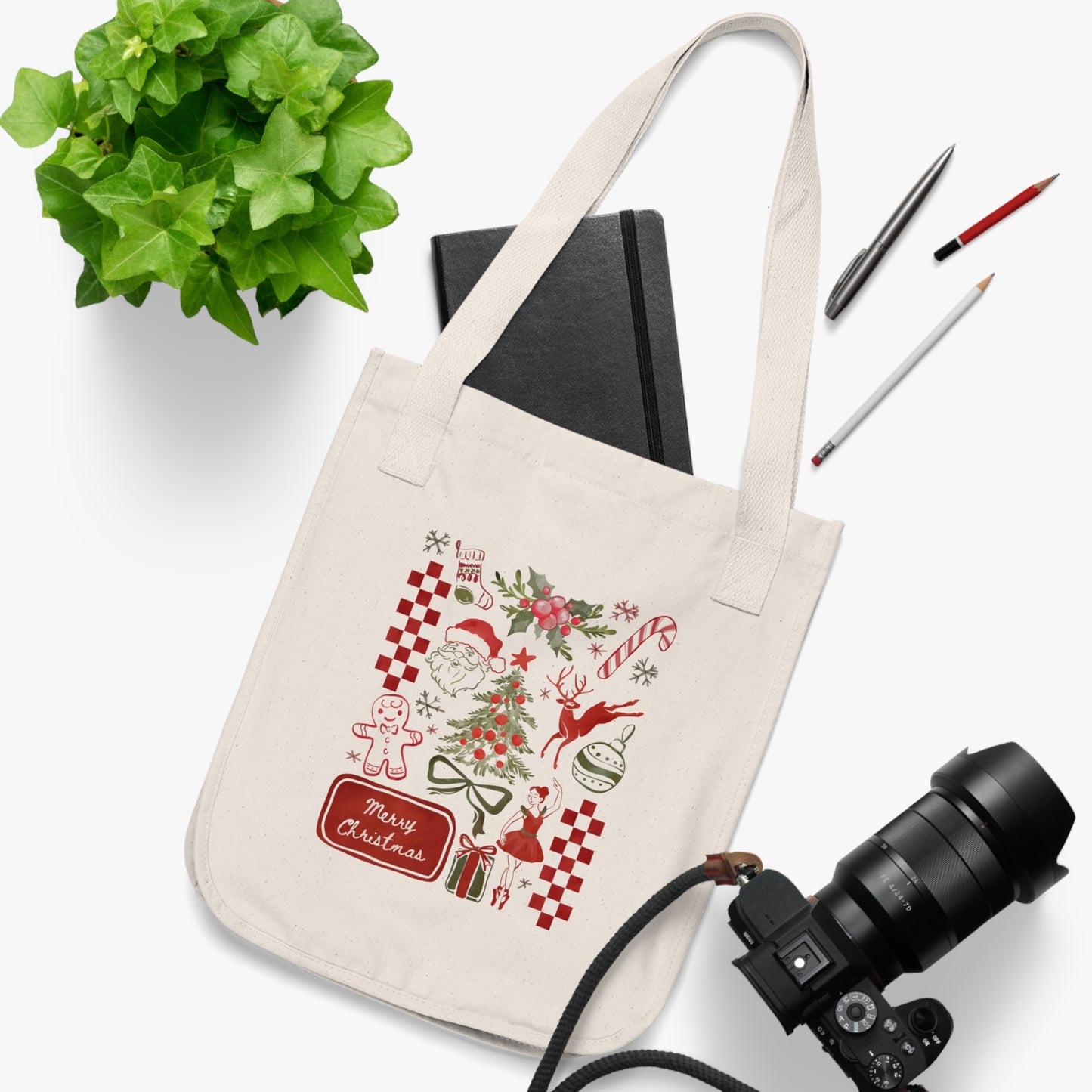 Christmas Collage Tote Bag — Merry Modern Holiday Canvas Tote