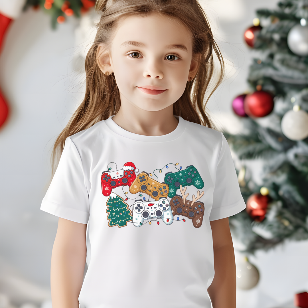 Kids T-Shirt - Festive Holiday Game Controller Pattern